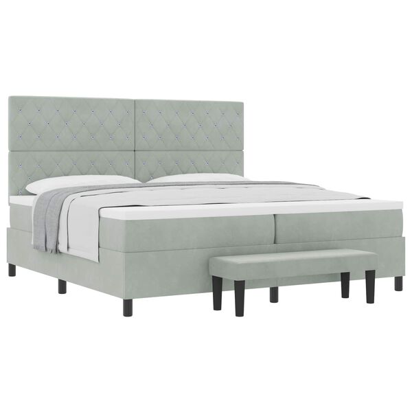 vidaXL Lit &agrave; ressorts avec matelas Gris clair 200 x 200 cm Velours