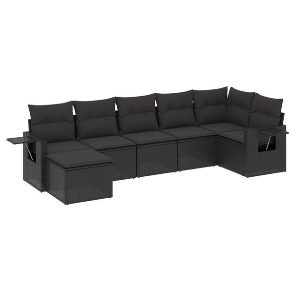 vidaXL Salon de jardin 7 pcs avec coussins noir r&eacute;sine tress&eacute;e