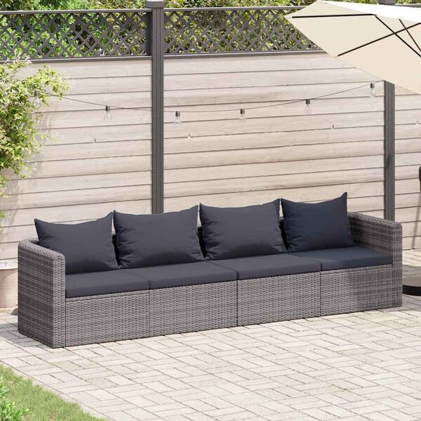 vidaXL Meuble de jardin 4 pcs avec coussins Gris R&eacute;sine tress&eacute;e