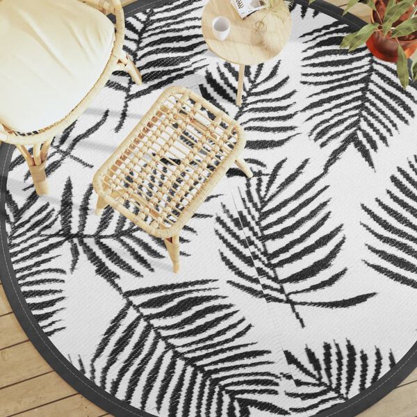 vidaXL Tapis d'ext&eacute;rieur ARAKIL blanc et noir &Oslash;200 cm PP