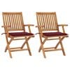 vidaXL Chaises pliantes (lot de 2) avec coussins rouge bordeaux, en teck massif