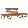 vidaXL Chaise longue avec coussin 2-en-1 190 cm Bois solide d'acacia