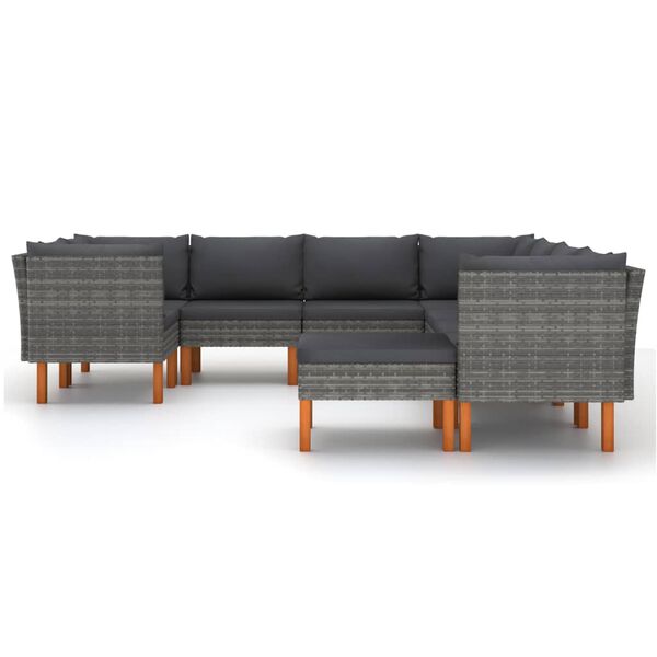 vidaXL Salon de jardin 9 pcs avec coussins R&eacute;sine tress&eacute;e Gris
