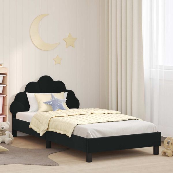 vidaXL Cadre de lit pour enfants avec t&ecirc;te de lit Noir 90 x 190 cm