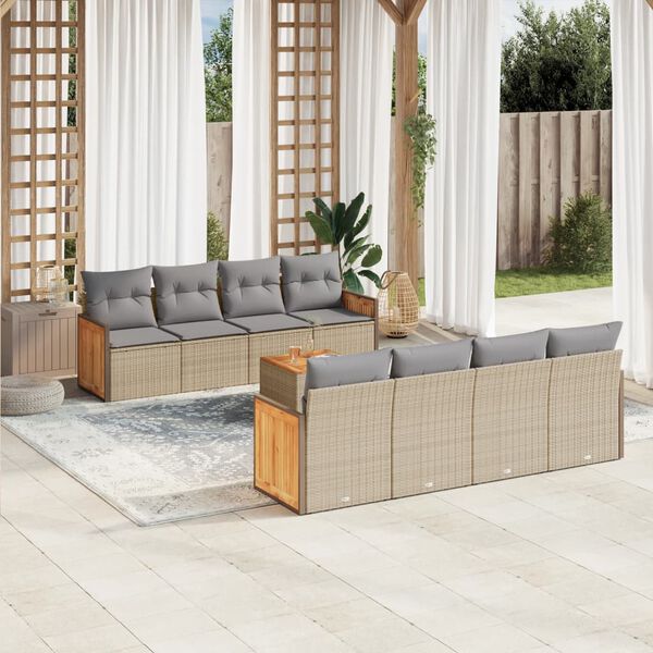 vidaXL Salon de jardin avec coussins 9 pcs beige r&eacute;sine tress&eacute;e