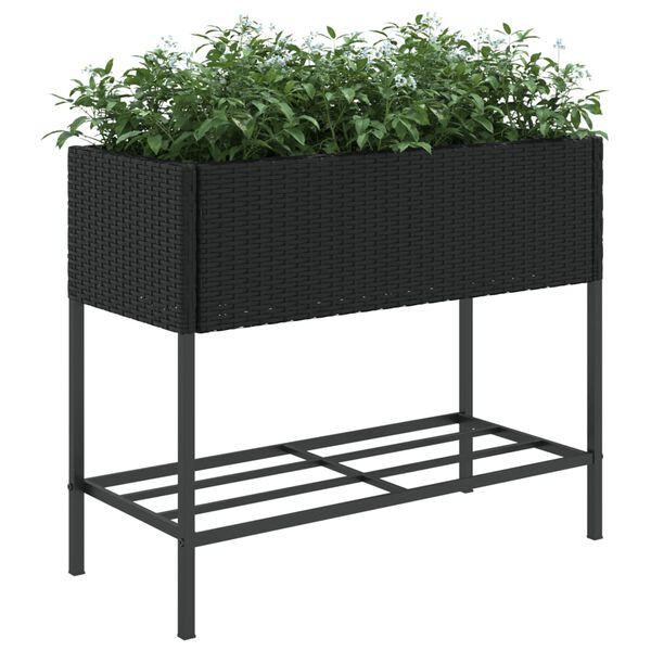 vidaXL Jardini&egrave;re avec &eacute;tag&egrave;re noir r&eacute;sine tress&eacute;e