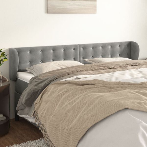 vidaXL T&ecirc;te de lit avec oreilles Gris clair 183x23x78/88 cm Velours