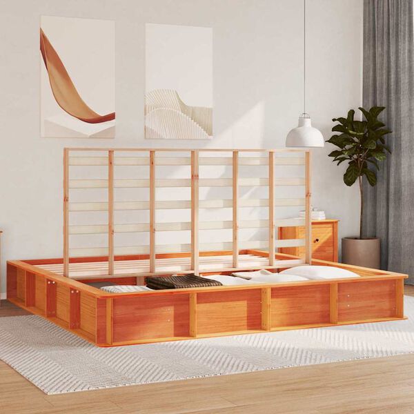 vidaXL Cadre de lit Cire marron 200 x 200 cm Bois de pin massif