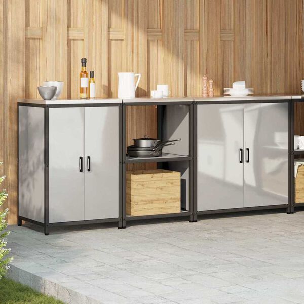 vidaXL Ensemble de rangement cuisine avec étagère 3 pcs Argent Acier