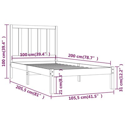 vidaXL Cadre de lit sans matelas bois massif de pin 100x200 cm