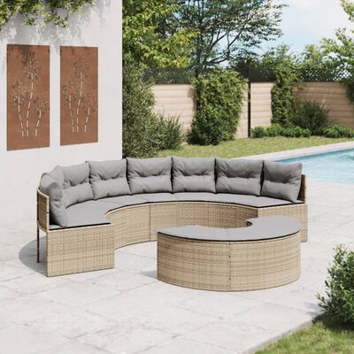 vidaXL Salon de jardin 2 pcs demi-rond beige résine tressée