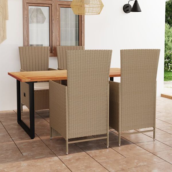 vidaXL Ensemble &agrave; manger de jardin avec coussins 5 pcs r&eacute;sine tress&eacute;e