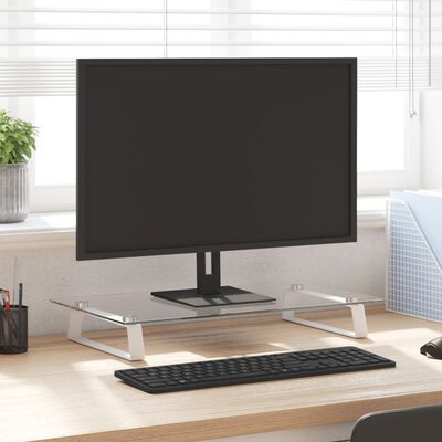 vidaXL Support de moniteur blanc 60x35x8 cm verre trempé et métal