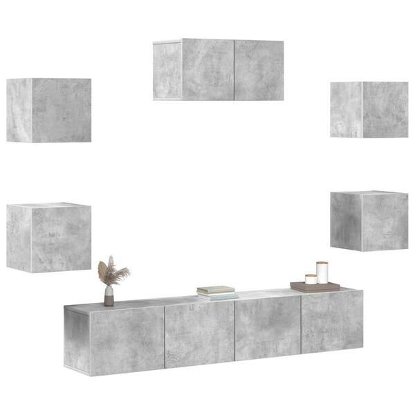 vidaXL Ensemble de meubles TV 7 pcs Gris b&eacute;ton Bois d'ing&eacute;nierie