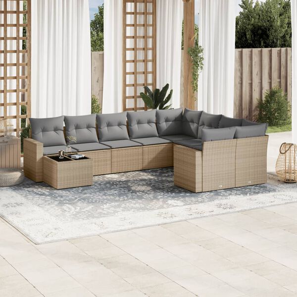 vidaXL Salon de jardin avec coussins 10 pcs beige r&eacute;sine tress&eacute;e