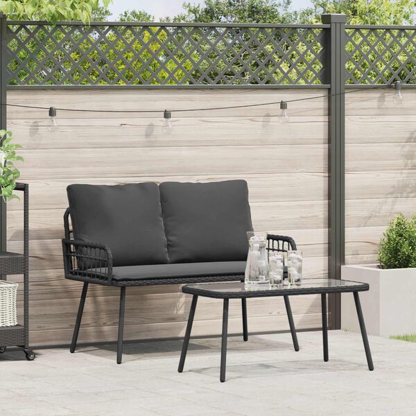 vidaXL Ensemble de salle &agrave; manger pour jardin 2 pcs Noir polyrotin