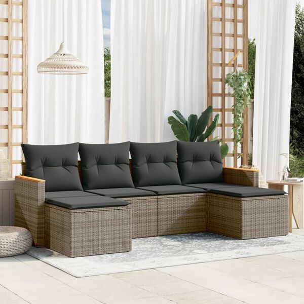 vidaXL Salon de jardin 6 pcs avec coussins gris r&eacute;sine tress&eacute;e