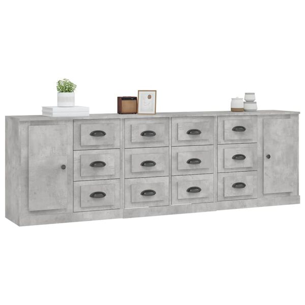 vidaXL Buffets 3 pcs gris b&eacute;ton bois d'ing&eacute;nierie