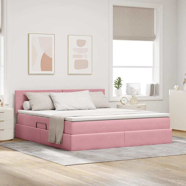 vidaXL Lit avec rangement et LED avec LED Rose 180 x 200 cm Velours