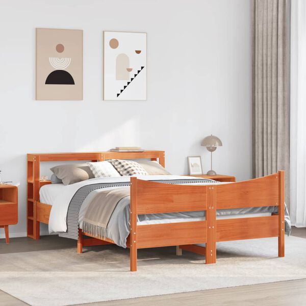 vidaXL Cadre de lit avec t&ecirc;te de lit cire marron 140x190cm bois de pin