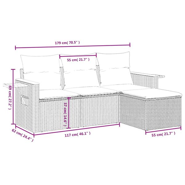vidaXL Salon de jardin avec coussins 4 pcs beige r&eacute;sine tress&eacute;e