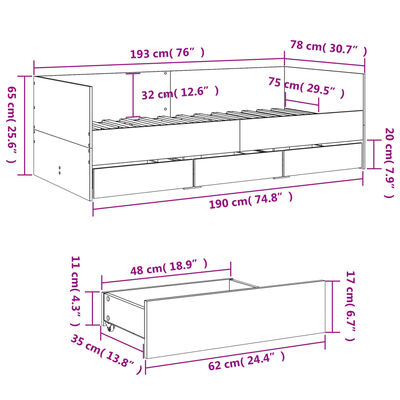 vidaXL Lit de jour avec tiroirs sans matelas blanc 75x190 cm