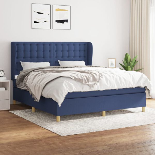 vidaXL Sommier &agrave; lattes de lit avec matelas Bleu 160x200 cm Tissu