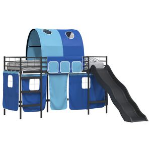 vidaXL Lit mezzanine pour enfants Noir et Bleu 74,5 x 190 cm M&eacute;tал