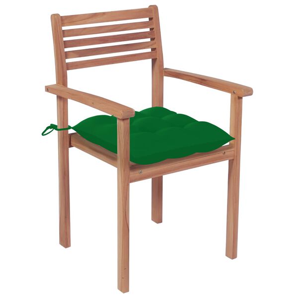 vidaXL Chaises de jardin lot de 4 et coussins vert Bois de teck solide