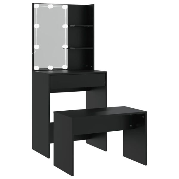 vidaXL Ensemble de coiffeuse avec LED Noir Bois d'ing&eacute;nierie