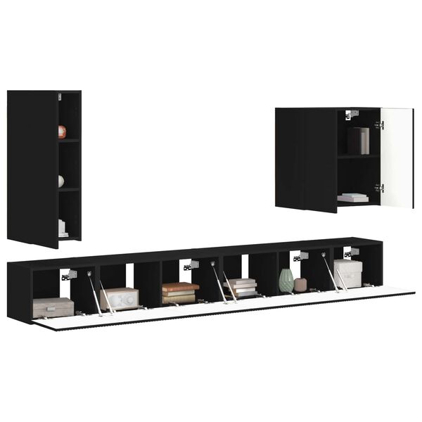 vidaXL Ensemble de meuble TV mural Montage mural 6 pcs Noir