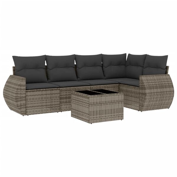 vidaXL Salon de jardin 6 pcs avec coussins gris r&eacute;sine tress&eacute;e