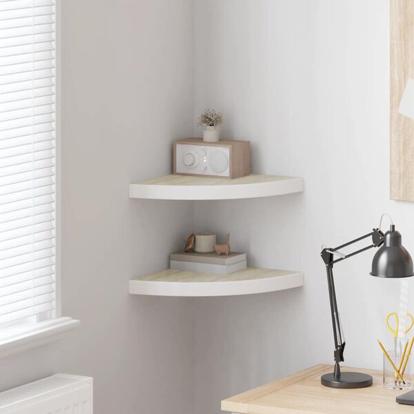 vidaXL &Eacute;tag&egrave;res d'angle murales 2 pcs Ch&ecirc;ne et blanc 35x35x3,8 cm MDF