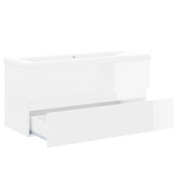 vidaXL Armoire d'&eacute;vier avec lavabo int&eacute;gr&eacute; Blanc brillant Agglom&eacute;r&eacute;