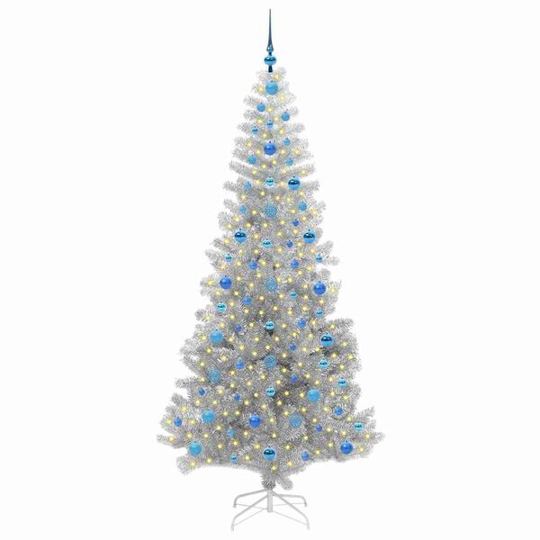 vidaXL Sapin de No&euml;l avec 300 LED avec support Argent 210 cm PET