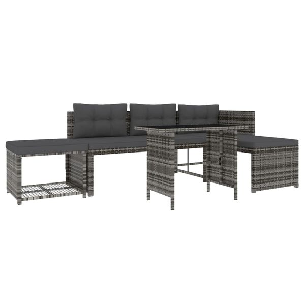 vidaXL Ensemble &agrave; manger de jardin 4pcs coussins Gris R&eacute;sine tress&eacute;e