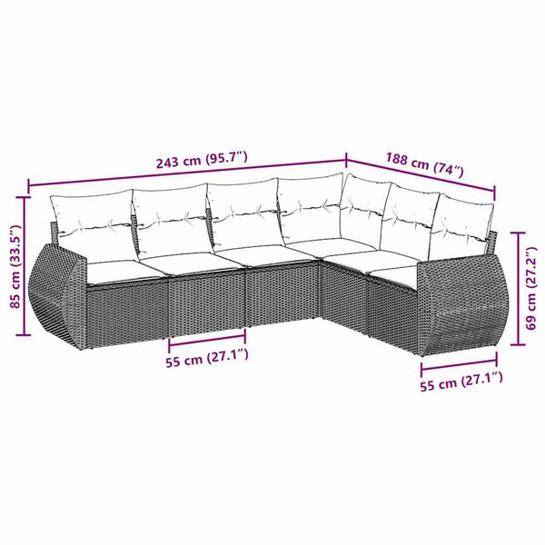 vidaXL Salon de jardin 6 pcs avec coussins noir r&eacute;sine tress&eacute;e