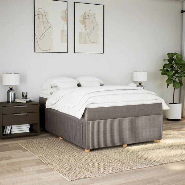 vidaXL Sommier &agrave; lattes de lit avec matelas Taupe 160x200 cm Tissu