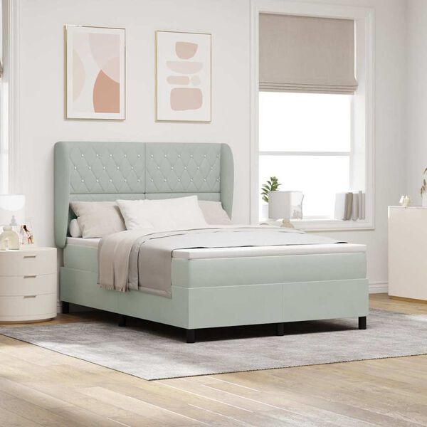 vidaXL Lit &agrave; ressorts avec matelas Gris clair 190 x 140 cm Velours
