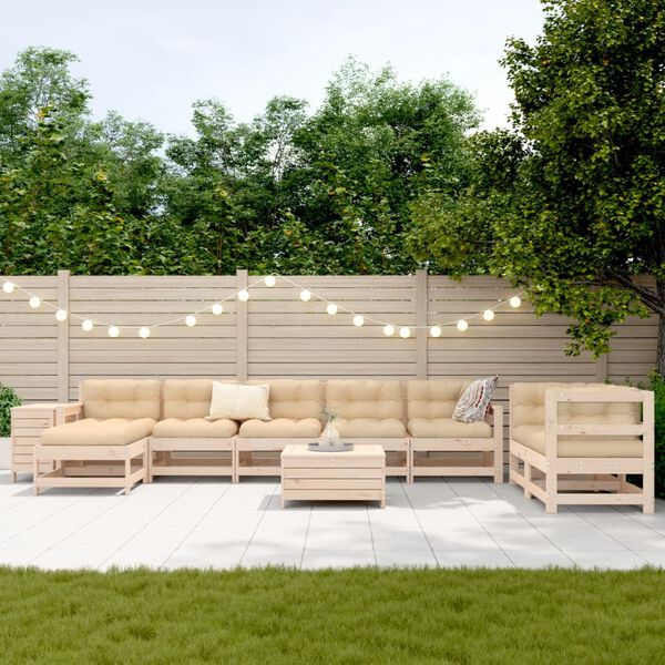 vidaXL Salon de jardin 10 pcs bois de pin massif
