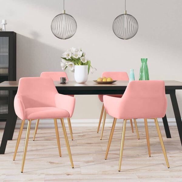 vidaXL Chaises &agrave; manger lot de 4 Rose Velours