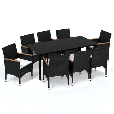 vidaXL Ensemble à manger de jardin coussins 9pcs Résine tressée Noir