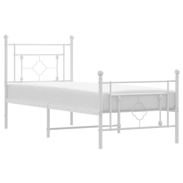 vidaXL Cadre de lit m&eacute;tal sans matelas avec pied de lit blanc 75x190cm