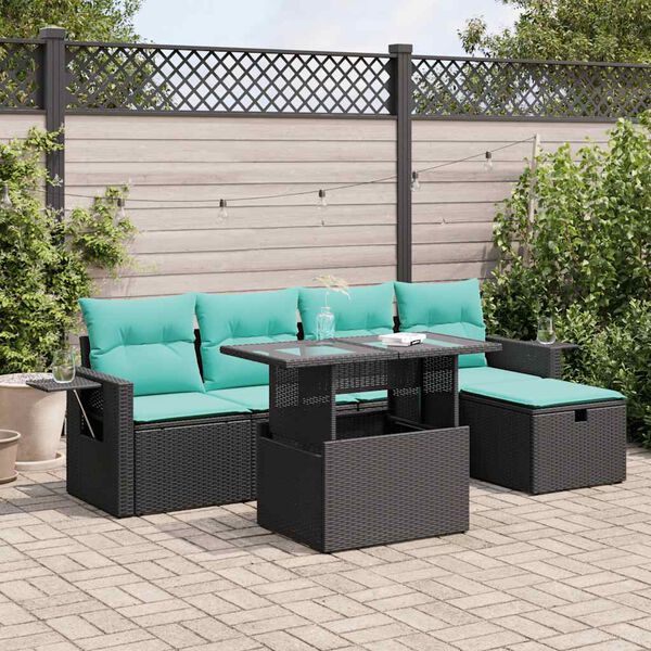 vidaXL Salon de jardin avec coussins 6 pcs gris r&eacute;sine tress&eacute;e acacia