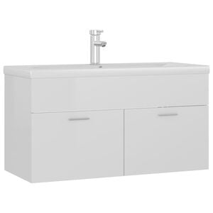 vidaXL Armoire d'&eacute;vier avec lavabo int&eacute;gr&eacute; Blanc brillant Agglom&eacute;r&eacute;
