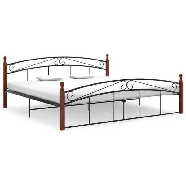 vidaXL Cadre de lit sans matelas noir m&eacute;tal bois ch&ecirc;ne 200x200 cm