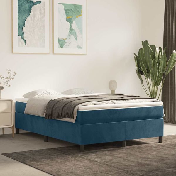 vidaXL Cadre de lit bleu fonc&eacute; 140x200 cm velours