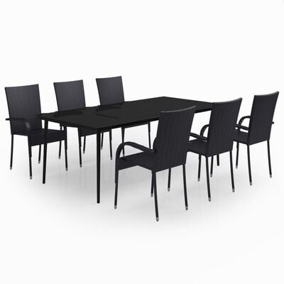 vidaXL Ensemble à manger de jardin 7 pcs Noir