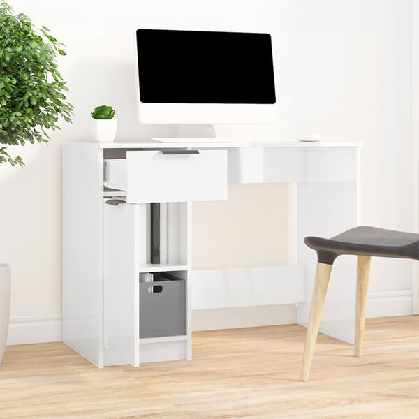 vidaXL Bureau Blanc brillant 100x50x75 cm Bois d'ingénierie