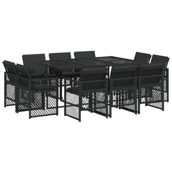 vidaXL Ensemble &agrave; manger de jardin 11 pcs coussins noir r&eacute;sine tress&eacute;e